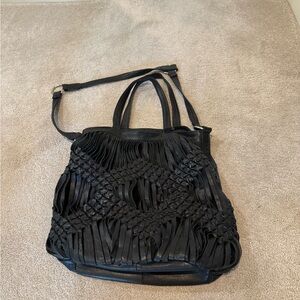 Chic Black Woven Shoulder Bag